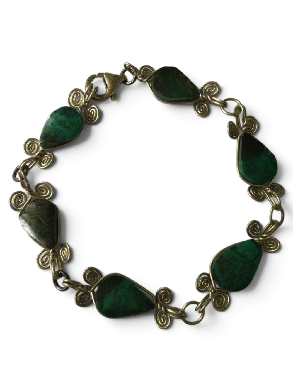Vintage Handmade Silver-Tone Chrysocolla Teardrop Bracelet 6.75"